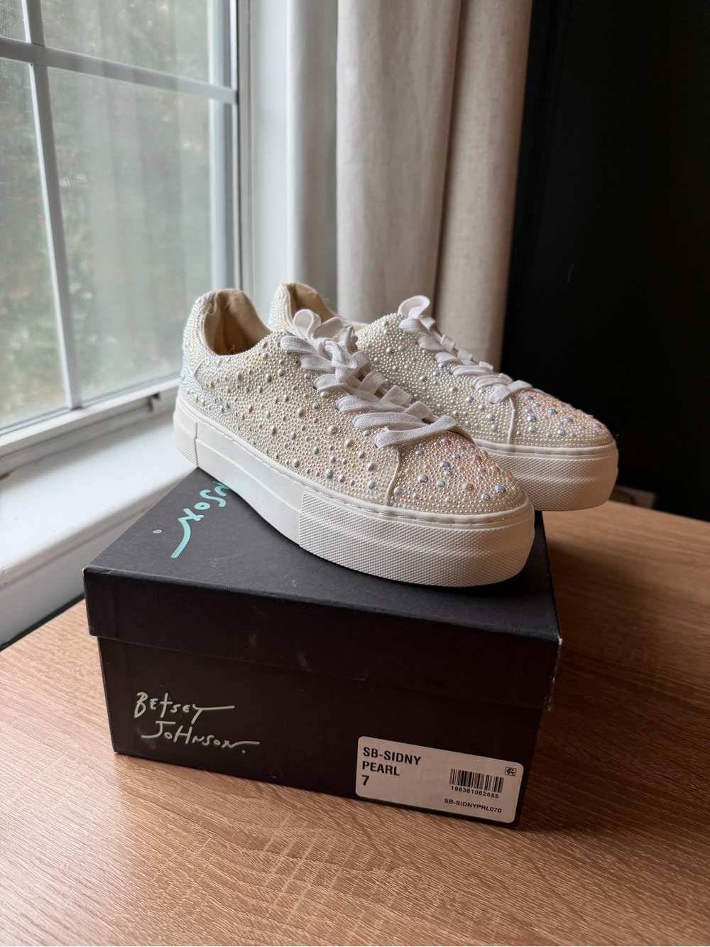 Betsey Johnson Pearl Crystal Embellished Platform Sneakers - Pearl/White